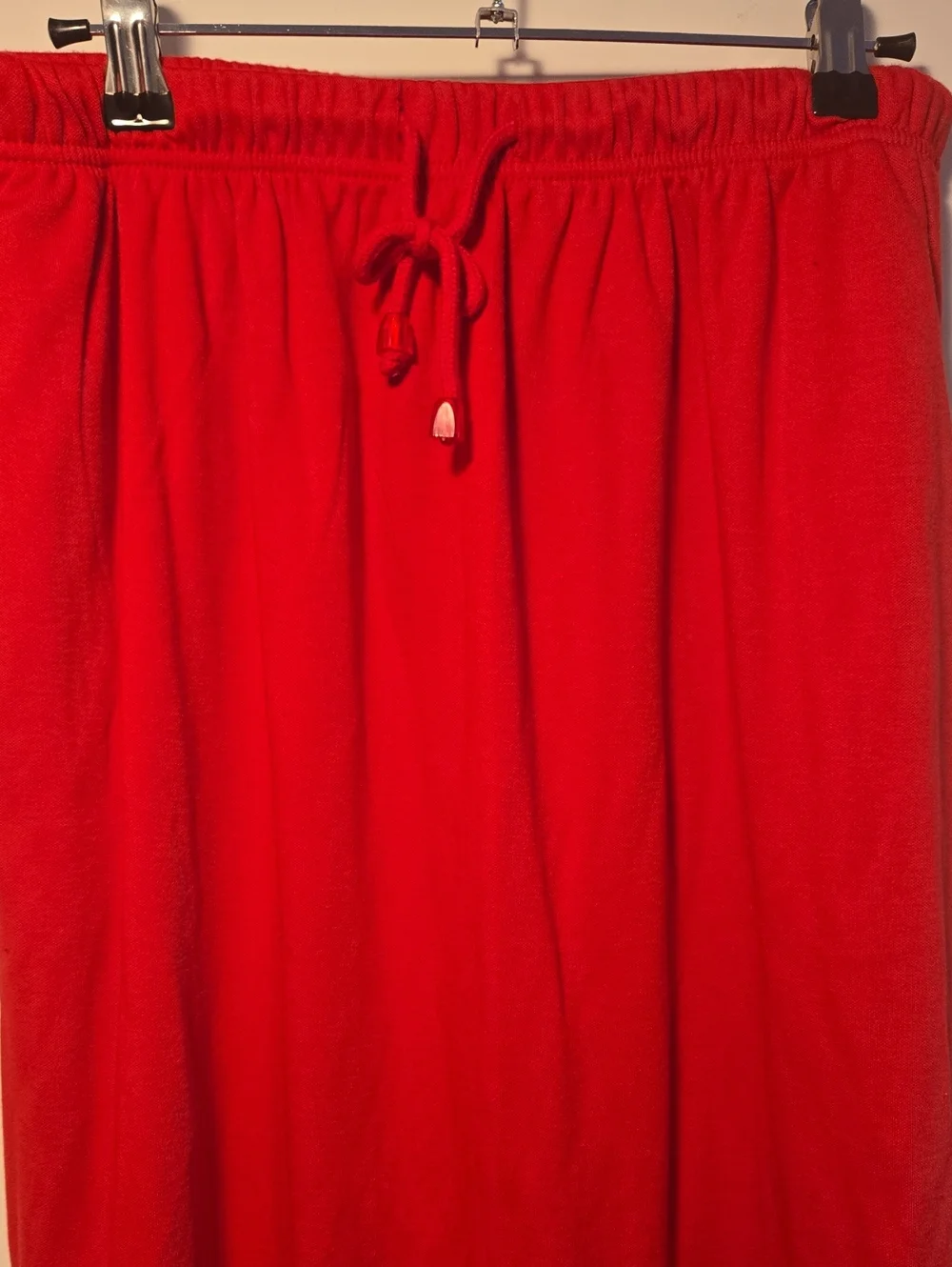 Vintage Y2K 90’s M Red Midi Skirt Drawstring Stretchy Waist Jersey Knit Sporty